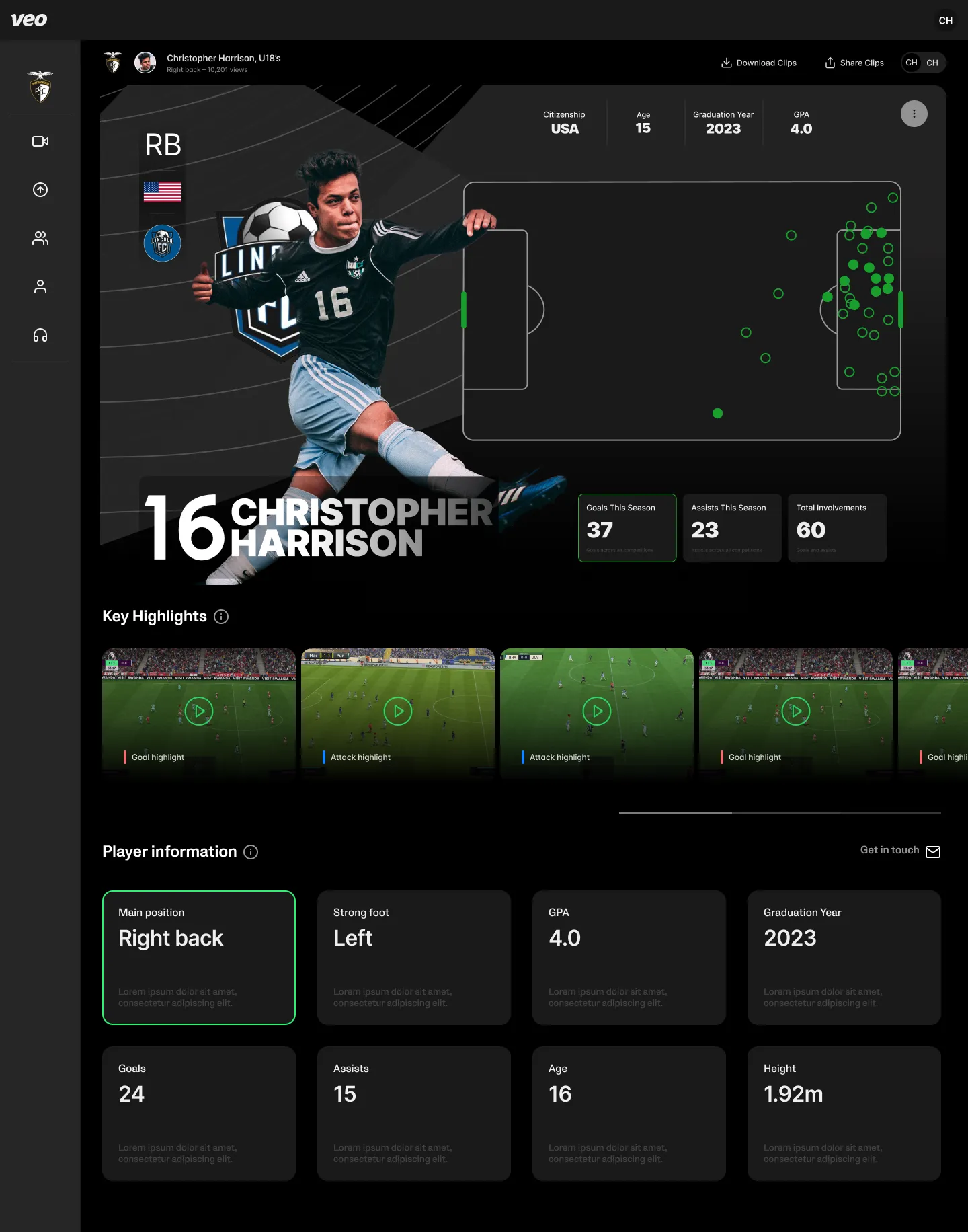 Player Profile homepage